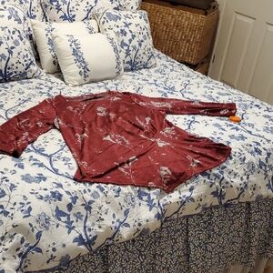 SIMPLY VERA VERA WANG XXL BURGUNDY/SILVER GRAY 3/4-SLEEVE STRETCHY SLINKY TOP